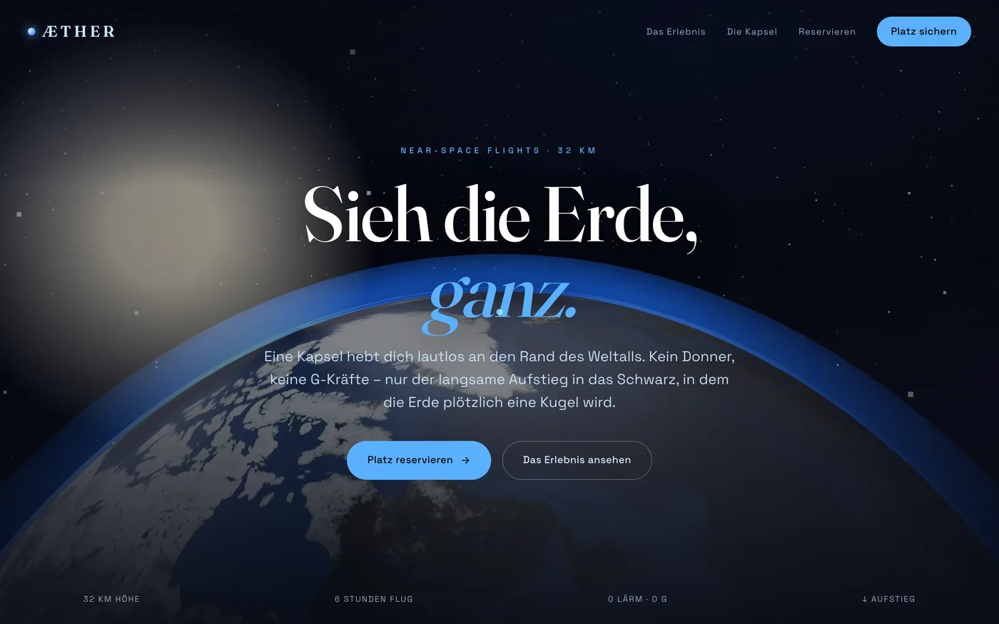 Startseite ÆTHER mit Erde aus dem Weltall